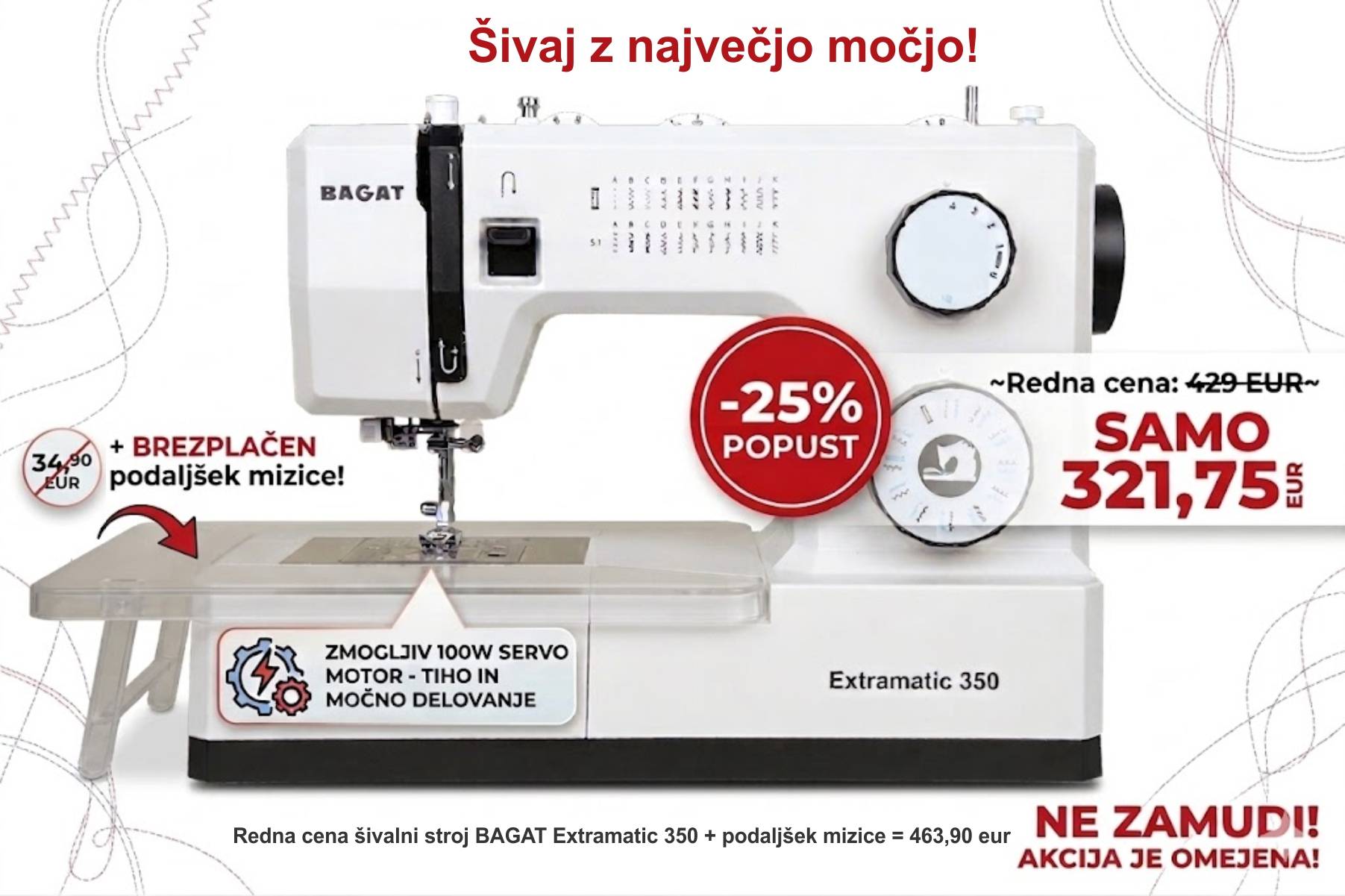 BAGAT Extramatic 350 s podaljškom šivalne mizice 1 BAGAT EXTRAMATIC 350